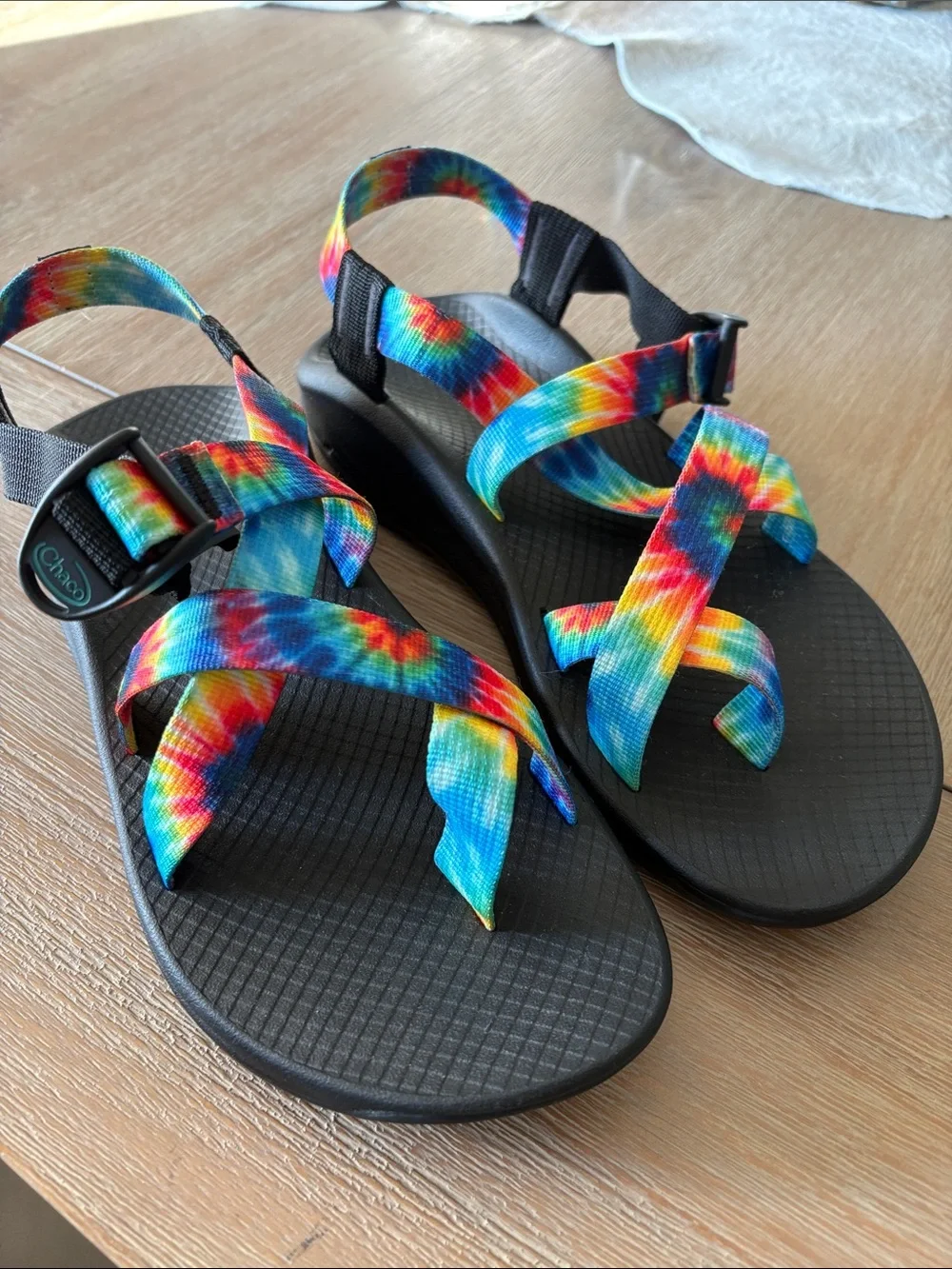 Chaco Tie-Dye Rainbow Strap Sandals with Black Footbed